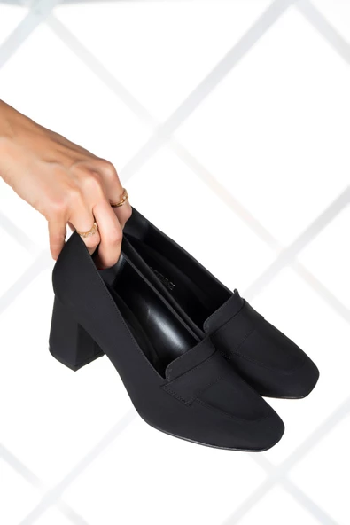Erkan Saçmacı Della Siyah Krep Kalın Topuklu Ayakkabı - 4