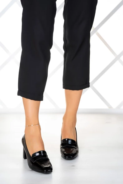 Erkan Saçmacı Della Siyah Rugan Kalın Topuklu Ayakkabı - 3