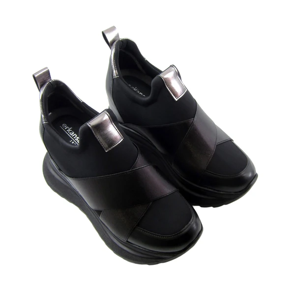 Erkan Saçmacı Lopez Siyah Streç Gizli Dolgu Topuklu Günlük Ayakkabı - 3