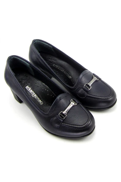 Erkan Saçmacı Elize Lacivert Hakiki Dana Derisi Kalın Topuklu Loafer Ayakkabı