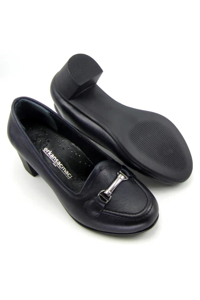 Erkan Saçmacı Elize Lacivert Hakiki Dana Derisi Kalın Topuklu Loafer Ayakkabı - 2