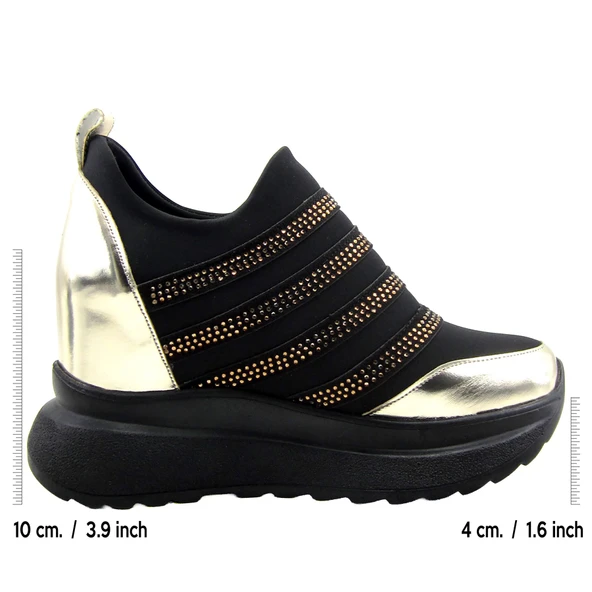 Erkan Saçmacı Margaret Altın Streç Taşlı Gizli Dolgu Topuklu Günlük Ayakkabı - Resim 2