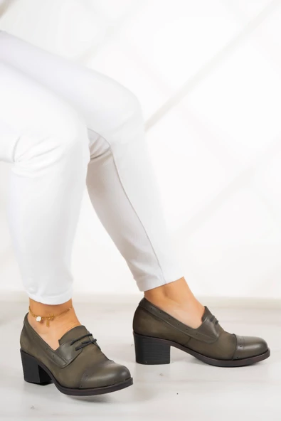Erkan Saçmacı Mellody Haki Hakiki Deri Günlük Topuklu Ayakkabı - 2