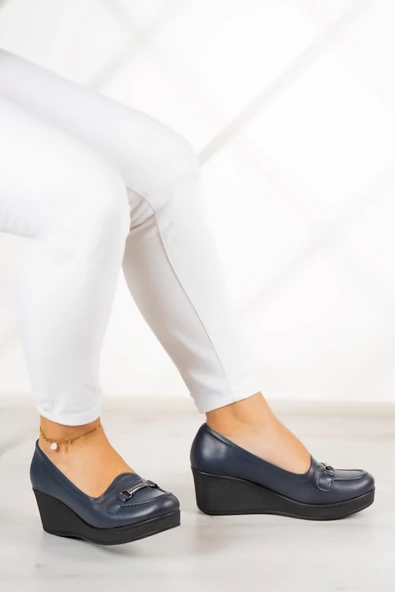 Erkan Saçmacı Maika Lacivert Hakiki Deri Dolgu Topuklu Günlük Ayakkabı - Resim 2