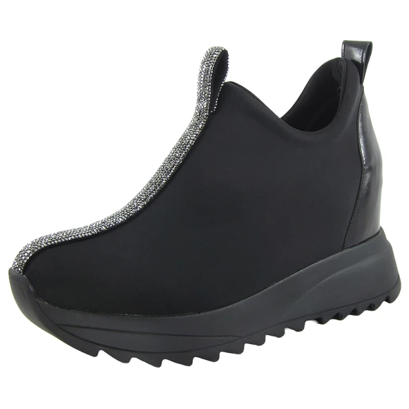 Erkan Saçmacı Luminita Siyah Gümüş Taşlı Gizli Dolgu Topuklu Günlük Ayakkabı