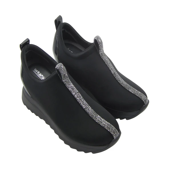 Erkan Saçmacı Luminita Siyah Gümüş Taşlı Gizli Dolgu Topuklu Günlük Ayakkabı - 3