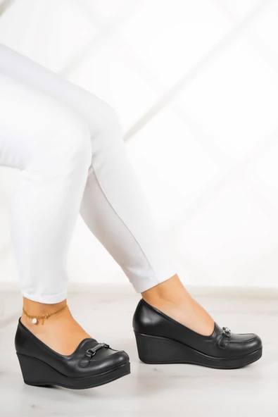 Erkan Saçmacı Maika Siyah Hakiki Deri Dolgu Topuklu Günlük Ayakkabı - Resim 2