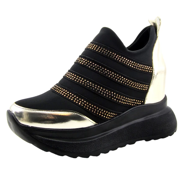 Erkan Saçmacı Margaret Altın Streç Taşlı Gizli Dolgu Topuklu Günlük Ayakkabı ürün görseli