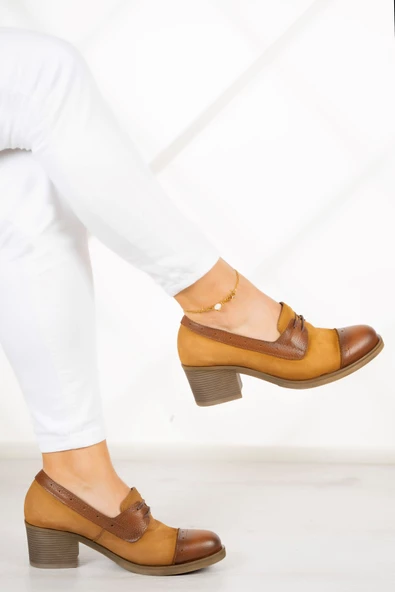 Erkan Saçmacı Mellody Taba Hakiki Deri Günlük Topuklu Ayakkabı