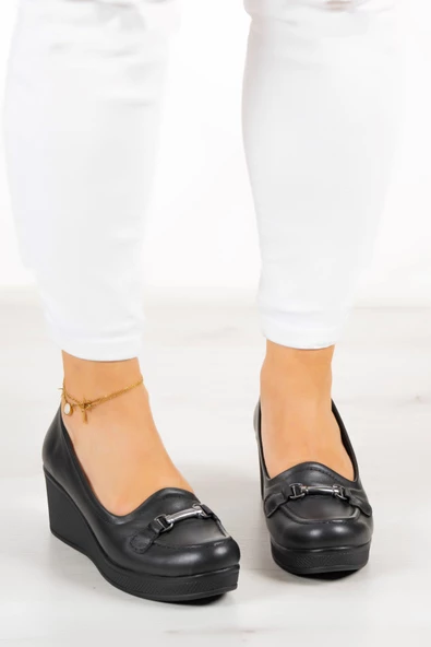 Erkan Saçmacı Maika Siyah Hakiki Deri Dolgu Topuklu Günlük Ayakkabı - Resim 3
