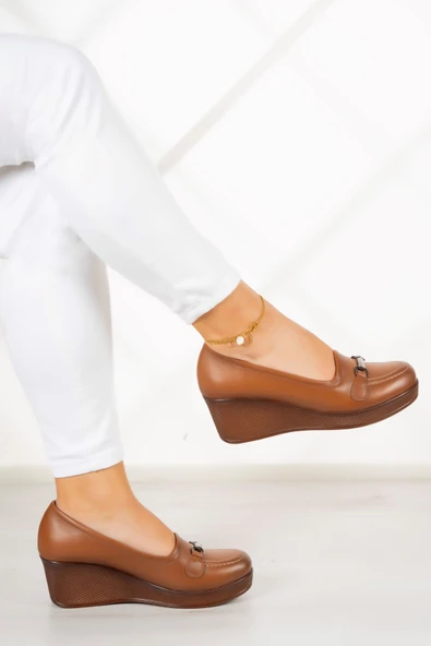 Erkan Saçmacı Maika Taba Hakiki Deri Dolgu Topuklu Günlük Ayakkabı ürün görseli 1