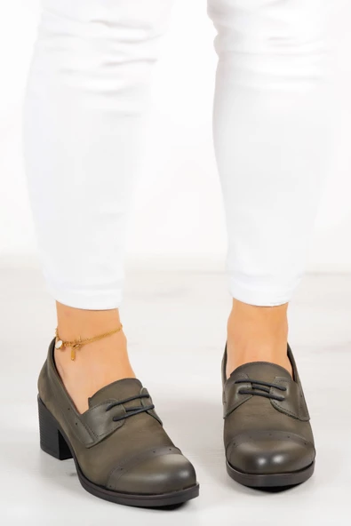 Erkan Saçmacı Mellody Haki Hakiki Deri Günlük Topuklu Ayakkabı - 3