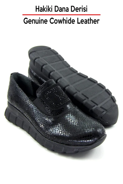 Erkan Saçmacı Morena Siyah Yılan Hakiki Dana Derisi Taşlı Günlük Ayakkabı - Resim 6