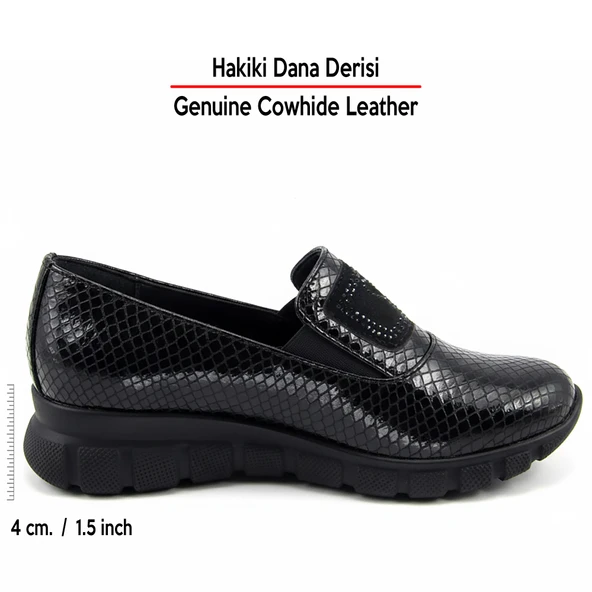 Erkan Saçmacı Morena Siyah Yılan Hakiki Dana Derisi Taşlı Günlük Ayakkabı - Resim 2