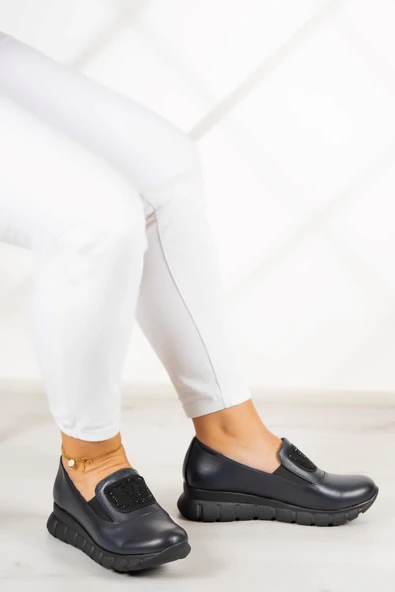 Erkan Saçmacı Morena Lacivert Hakiki Deri Taşlı Günlük Ayakkabı - 2