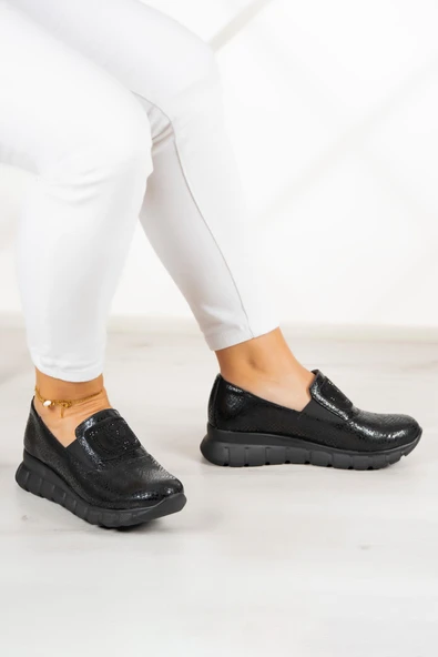 Erkan Saçmacı Morena Siyah Yılan Hakiki Dana Derisi Taşlı Günlük Ayakkabı - Resim 4