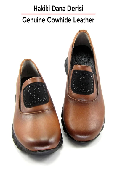 Erkan Saçmacı Morena Taba Hakiki Dana Derisi Taşlı Yuvarlak Burun Günlük Ayakkabı - Resim 4
