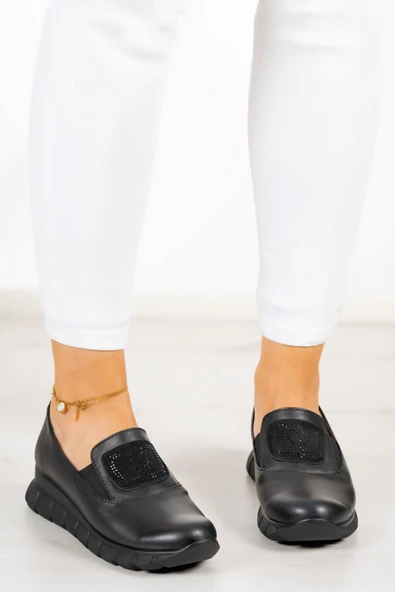 Erkan Saçmacı Morena Siyah Hakiki Deri Taşlı Günlük Ayakkabı - 3