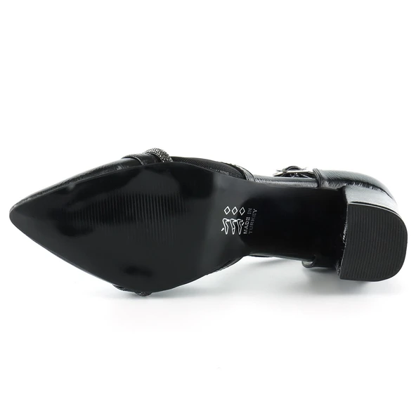 Erkan Saçmacı Molly Siyah Rugan Taşlı Fileli Kalın Topuklu Ayakkabı - Resim 5