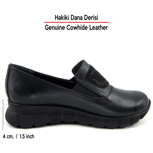 Erkan Saçmacı Morena Siyah Hakiki Dana Derisi Taşlı Yuvarlak Burun Günlük Ayakkabı - Resim 2