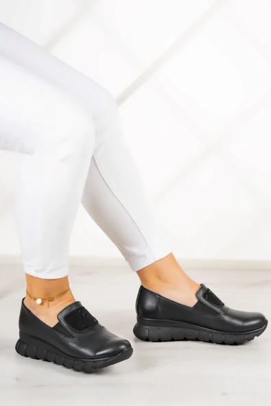 Erkan Saçmacı Morena Siyah Hakiki Deri Taşlı Günlük Ayakkabı - 2