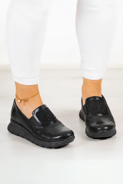 Erkan Saçmacı Morena Siyah Yılan Hakiki Dana Derisi Taşlı Günlük Ayakkabı - Resim 3