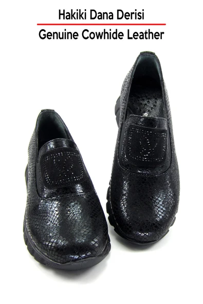 Erkan Saçmacı Morena Siyah Yılan Hakiki Dana Derisi Taşlı Günlük Ayakkabı - Resim 5