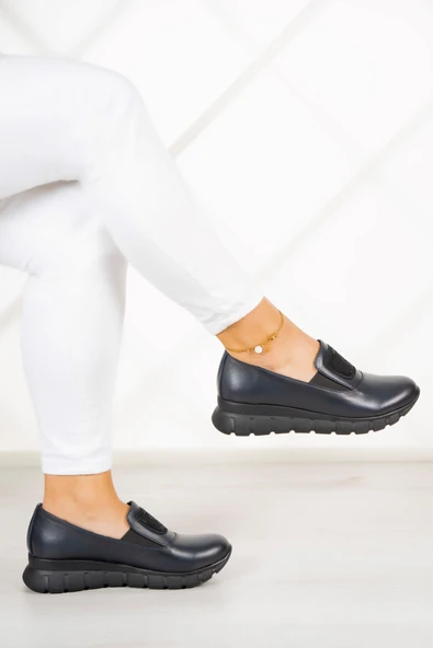 Erkan Saçmacı Morena Lacivert Hakiki Deri Taşlı Günlük Ayakkabı