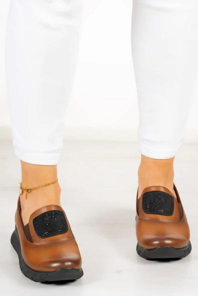 Erkan Saçmacı Morena Taba Hakiki Deri Taşlı Günlük Ayakkabı - 3