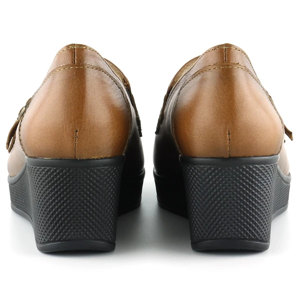 Erkan Saçmacı Taylor Taba Hakiki Deri Dolgu Topuklu Günlük Ayakkabı - Resim 3