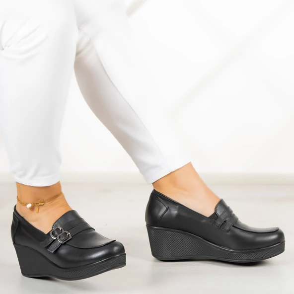 Erkan Saçmacı Taylor Siyah Hakiki Deri Dolgu Topuklu Günlük Ayakkabı - Resim 2