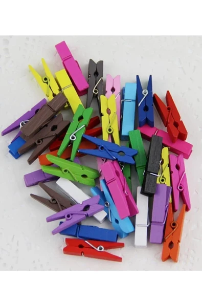 YASİMA 100 Adet Küçük Renkli Ahşap Mandal Resim Fotoğraf Anı Mandalı