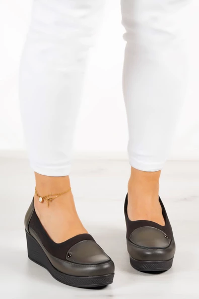 Erkan Saçmacı Priscilla Haki Hakiki Deri Dolgu Topuklu Streç Günlük Ayakkabı - 3