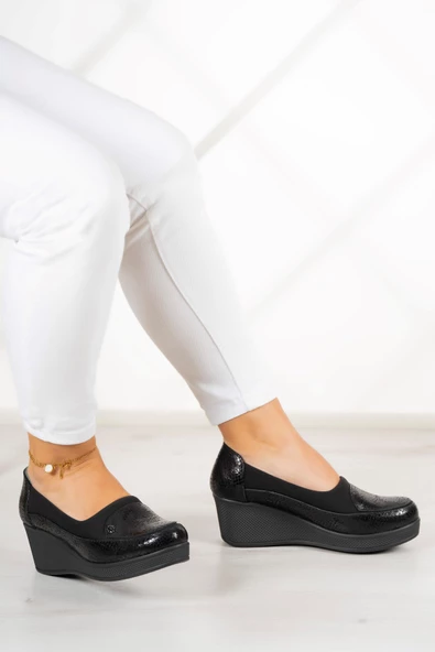 Erkan Saçmacı Priscilla Siyah Yılan Hakiki Deri Dolgu Topuklu Streç Günlük Ayakkabı - 2