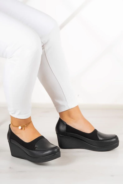 Erkan Saçmacı Priscilla Siyah Hakiki Deri Dolgu Topuklu Streç Günlük Ayakkabı - 2