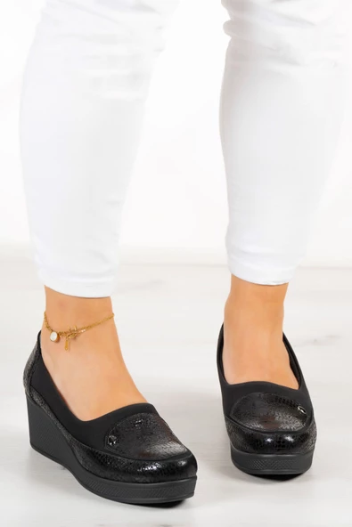 Erkan Saçmacı Priscilla Siyah Yılan Hakiki Deri Dolgu Topuklu Streç Günlük Ayakkabı - 3