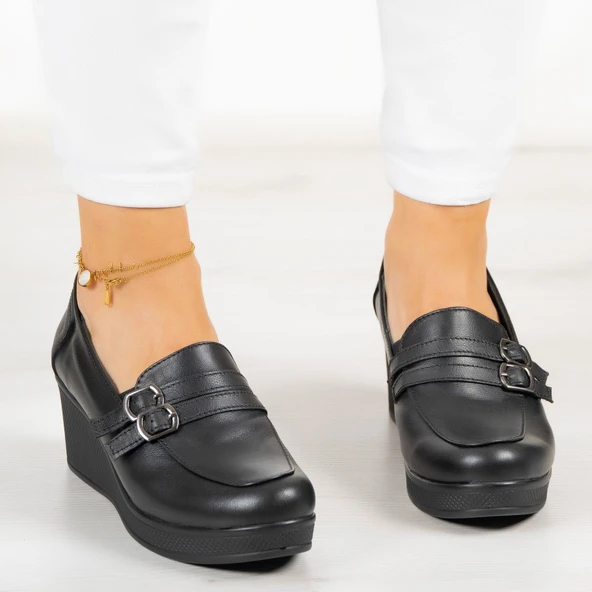 Erkan Saçmacı Taylor Siyah Hakiki Deri Dolgu Topuklu Günlük Ayakkabı - Resim 4