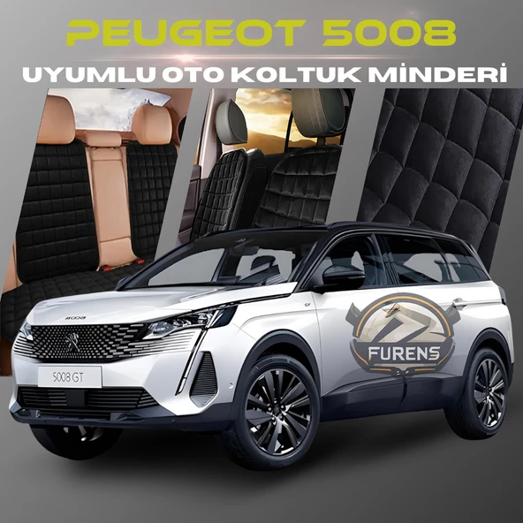 Peugeot 5008 Siyah Renk Tay Tüyü Cepli & Terletmez Sırtlı Oto Koltuk Minder Seti - Koltuk Koruma Kılıfı (ÖN & ARKA TAM SET) ürün görseli
