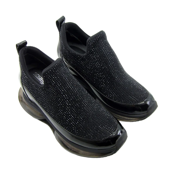 Erkan Saçmacı Viviana Siyah Taşlı Streç Gizli Dolgu Topuklu Günlük Ayakkabı - 3