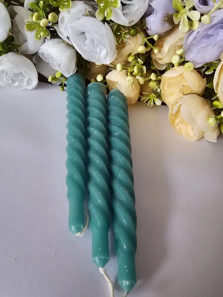 YASİMA 3 Lü BURGU PETROL YEŞİLİ Mum şamdan dekor Yılbası Özel Gün MUMU - 2