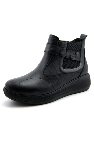 Erkan Saçmacı Willa Siyah Hakiki Deri Fermuarlı Lastikli Bot