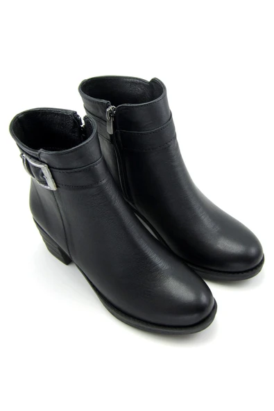 Erkan Saçmacı Wanetta Siyah Hakiki Deri Tokalı Fermuarlı Topuklu Bot - 3