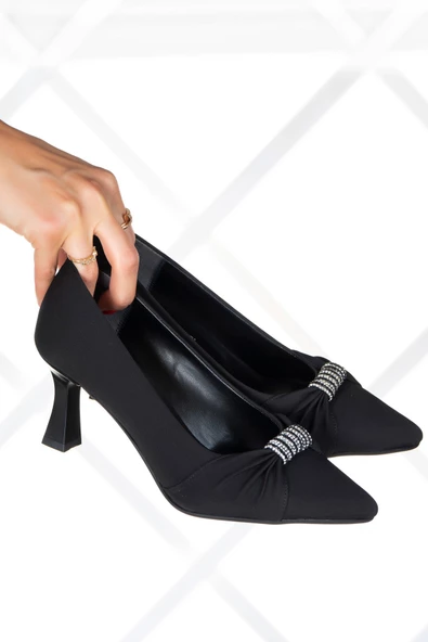 Erkan Saçmacı Wendy Siyah Krep Taş Tasarımlı Ayakkabı - 4