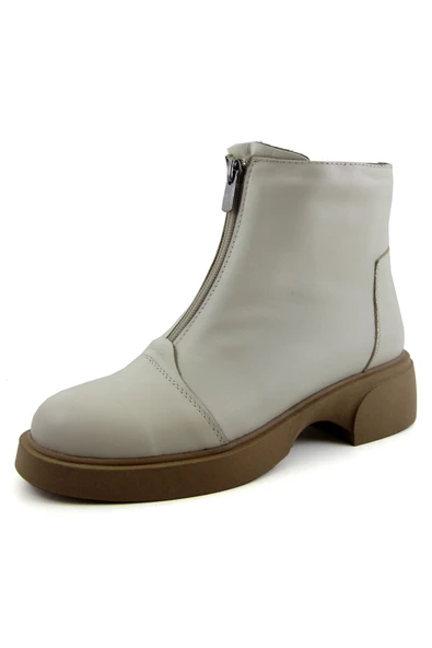 Erkan Saçmacı Zabrina Bej Hakiki Deri Fermuarlı Topuklu Bot