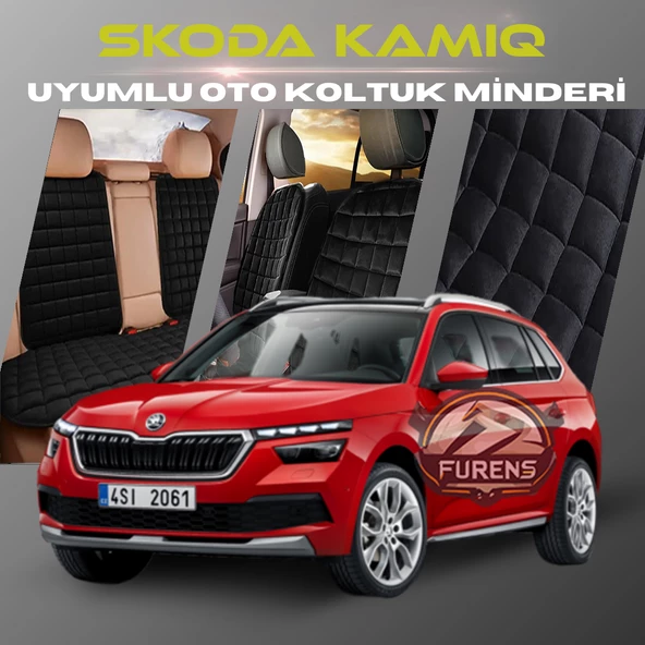 Skoda Kamiq Siyah Renk Tay Tüyü Cepli & Terletmez Sırtlı Oto Koltuk Minder Seti - Koltuk Koruma Kılıfı (ÖN & ARKA TAM SET) ürün görseli