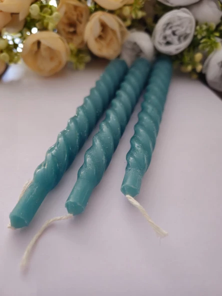 YASİMA 3 Lü BURGU PETROL YEŞİLİ Mum şamdan dekor Yılbası Özel Gün MUMU - 4