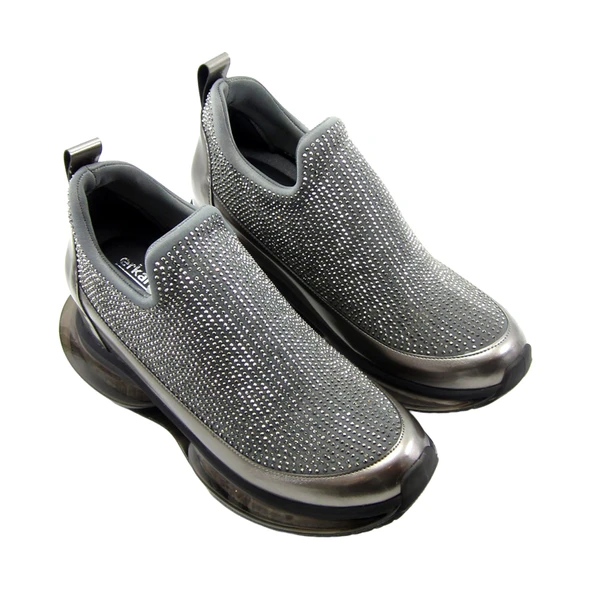 Erkan Saçmacı Viviana Platin Taşlı Streç Gizli Dolgu Topuklu Günlük Ayakkabı - 3