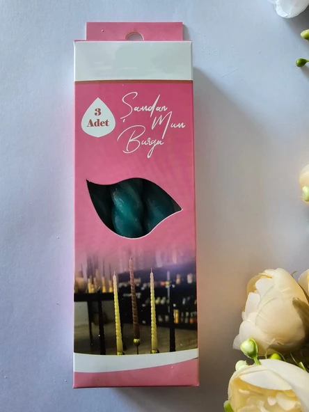 YASİMA 3 Lü BURGU PETROL YEŞİLİ Mum şamdan dekor Yılbası Özel Gün MUMU - 3