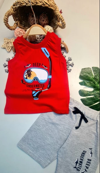 Erkek Çocuk Askılı Yazlık Şortlu Takım Kırmızı - 2