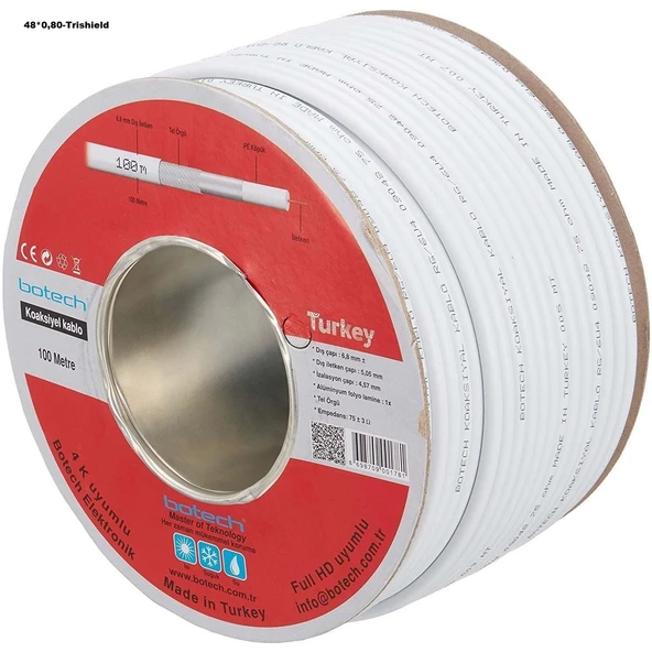 Botech Rg6u4 48 Tel 0,80mm orta damar Kaliteli Anten Kablosu ürün görseli